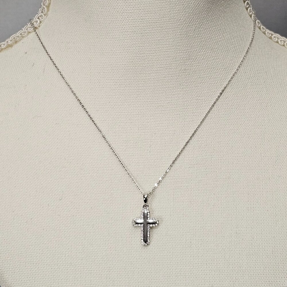 Sterling Silver New Moissanite Cross Pendant Necklace 18"